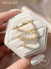 3pcs Zirconia Ring Set, 925 Sterling Silver Single Ring, Delicate Jewelry, Suitable For Girls Birthday, Prom Party Gift - Style 1 - View 7