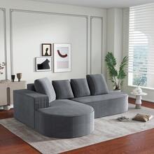 Fully Compressed Frameless Sofa, Modular Sofa (L-Shaped Chaise Lounges), Modern Cloud Sofa (Deep Seats), Compressed Foam Sofa (No Assembly Required) - Grey - View 2