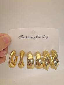 6-18件套时尚女士金色圈形耳环，海星造型粗耳环，适合日常、节日、派对佩戴，轻盈CCB材质，女士耳环套装 - 彩色 - 查看 4