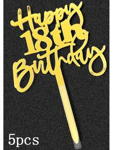 1pc/3pcs/5pcs Gold "Happy Birthday" Cake Topper, Suitable For 18/21/30/40/50/60/70 Years Old Birthday Party Cake Decorations - Gold - View 15