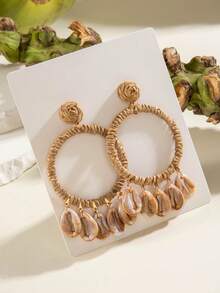 imoli 1 Pair Bohemian Handwoven Raffia Geometric Hoop Earrings, Suitable As Jewelry Gift For Summer Beach Party - 29670-khaki - View 7