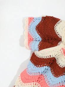 1件装女士休闲波浪条纹雪纺围巾披肩，透气白色/棕色/蓝色/粉色可选，适合上学、旅行，百搭 - 彩色 - 查看 5