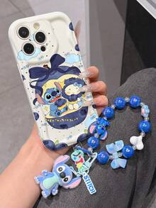 Disney Has Authorized, Phone Case - Chain Set, The Stitch Lilo & Stitch Phone Case Plus A Silicone 3D Or Fluffy Style Stitch Bracelet With Metallic Ring Removable Bracelet, Stitch And Angel Pattern, Compatible With Iphone 17/16/15/14/13/12/11/XS/XR/X Plus Pro Max, Wavy Design Phone Case For Girl, A Stylish Cartoon Summer Phone Case, The Perfect Gift Choice, Phone Protection, Durable Phone Cover, Great Gift For Friends And Family - White Style B - View 3
