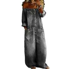 2026 Spring Women's European And American Fashion Sexy Single-Breasted Off-Shoulder Washed Faux Denim Jumpsuit. This Title Does Not Meet The Requirements And Needs To Be Re-Optimized. The Correct English Title Should Be: - Xám - Xem 2