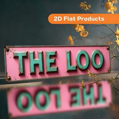 2D复古平面墙饰“厕所” - 40.01 x 10.01厘米，复古蓝绿色和粉色浴室装饰，适用于家居、车库、门廊 - 预钻孔方便安装，无需电池，独特的礼物之选