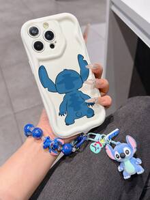 Disney Has Authorized, Phone Case - Chain Set, The Stitch Lilo & Stitch Phone Case Plus A Silicone 3D Or Fluffy Style Stitch Bracelet With Metallic Ring Removable Bracelet, Stitch And Angel Pattern, Compatible With Iphone 17/16/15/14/13/12/11/XS/XR/X Plus Pro Max, Wavy Design Phone Case For Girl, A Stylish Cartoon Summer Phone Case, The Perfect Gift Choice, Phone Protection, Durable Phone Cover, Great Gift For Friends And Family - 白色款式B - 查看 2
