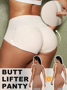 Pantalones cortos moldeadores con control de abdomen y elevación de glúteos para mujeres, almohadillas para glúteos, glúteos falsos, ropa interior moldeadora para mujeres - Albaricoque - Ver 3