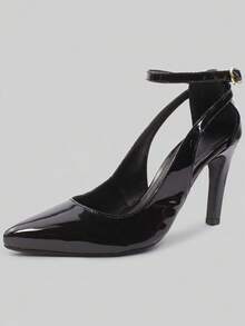 MODARPE Scarpin Pointed Toe Medium Heel Comfort Insole S10 - Black Varnish - View 2