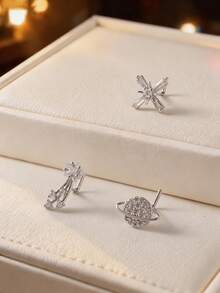 Pendientes de nariz de diseño de estrella, planeta y cometa de cobre con circonita cúbica, anillos de nariz falsos plateados en plata sin perforación, joyería de Body de moda tipo abrazadera para la nariz para mujeres - Plateado - Ver 4
