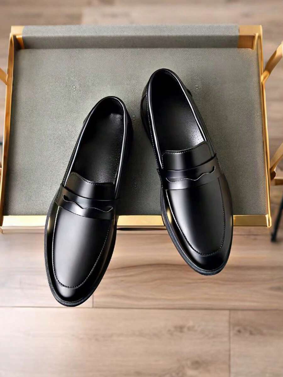 Zapatos casuales de cuero para hombres, mocasines, zapatos elegantes de vestir adecuados para bodas, trajes, banquetes, cenas, trabajo, oficina, suaves, antideslizantes, elegantes y limpios, ropa formal para hombres - Negro - Ver 1