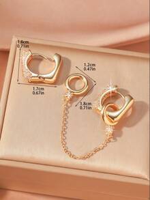 1 Set Women's Gold & Silver Double Hoop Earrings, Fully Paved Rhinestone Detachable Earring Pendant, Fashionable Jewelry Gift, Niche Design, Unique Accessory, Versatile Daily Wear - Multicolor - View 6