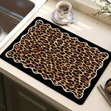 1 pieza Felpudo de cocina súper absorbente y de secado rápido con base antideslizante, apto para barra de café, mesa de comedor - Superficie de fácil limpieza y diseño de secado rápido, se adapta a cocinas modernas o tradicionales, accesorios de barra de café, decoración del hogar con estilo - Estampado de leopardo cálido - Ver 12