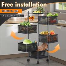 6 Tier Kitchen Rotating Storage Trolley Cart Utility Vegetable Mobile Shelf Rack - Black - View 5
