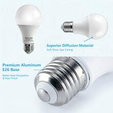 Bộ 10 bóng đèn LED Kasotile A19, công suất 9W, đế vặn E26/E27 (tương đương 80W); có hai màu: trắng lạnh 6000K và trắng ấm 3000K; chỉ số hoàn màu CRI 85+, không nhấp nháy - lý tưởng cho việc cải tạo nhà cửa, nhà cho thuê, phòng ngủ và nhà bếp. - Gói 10 chiếc - Màu trắng - Xem 7