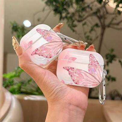 Dreamy Ice Crystal Pink Butterfly Protective Case Compatible With Apple Wireless Charging Case, Scratch-Resistant And Shockproof