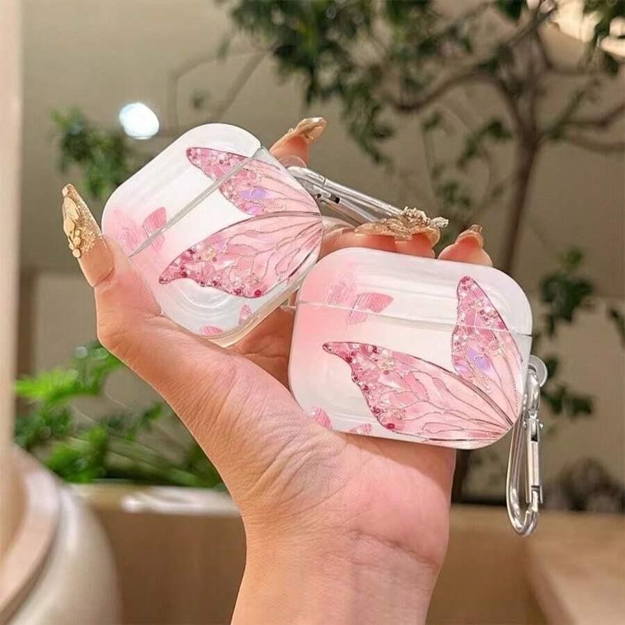 Dreamy Ice Crystal Pink Butterfly Protective Case Compatible With Apple Wireless Charging Case, Scratch-Resistant And Shockproof - Clear - View 1