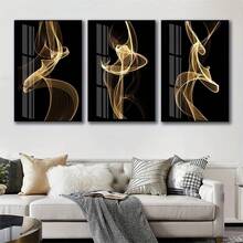 3pcs Unframed Nordic Style Golden Stripe Oil Painting Wall Art Decor, Suitable For Bedroom, Living Room, Sofa Background, Ideal Gift - A - View 5