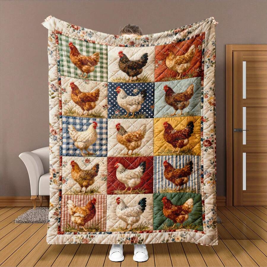 ColorfulCheckeredFarmChickenPatchworkFlannelBlanket:Featuringabackgroundofcolorfulcheckssuchasgreenchecks,Bluepolkadots,Andredstripes,Pairedwithaflockofcolorfulchickens,Thissoftandwarmblanketisperfectforbedroomsandlivingroomsofas.It'sagreathomeitemforfarmanimalsandloversofcolorfulstyles. - White - View 1