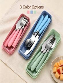 Stainless Steel Cutlery Set, 3-In-1 Fork & Spoon Set, Portable & Durable, Suitable For Daily Office Use, Student Back To School, Camping And Outdoor Dining - Multicolor - View 6