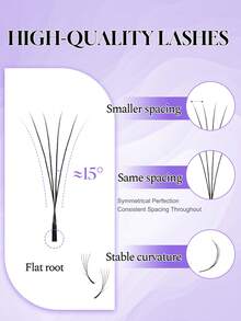 12 Rows D-Shaped Narrow Spacing 4D Lashes, 4D W-Shaped Natural Soft Fanned Out Volumizing Lash Extension - D - 查看 3