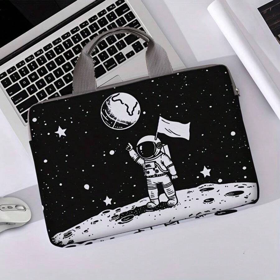 1pc Astronaut Print Soft Laptop Sleeve Bag, Suitable For 14-Inch Laptop, Laptop Protective Cover - A - View 1