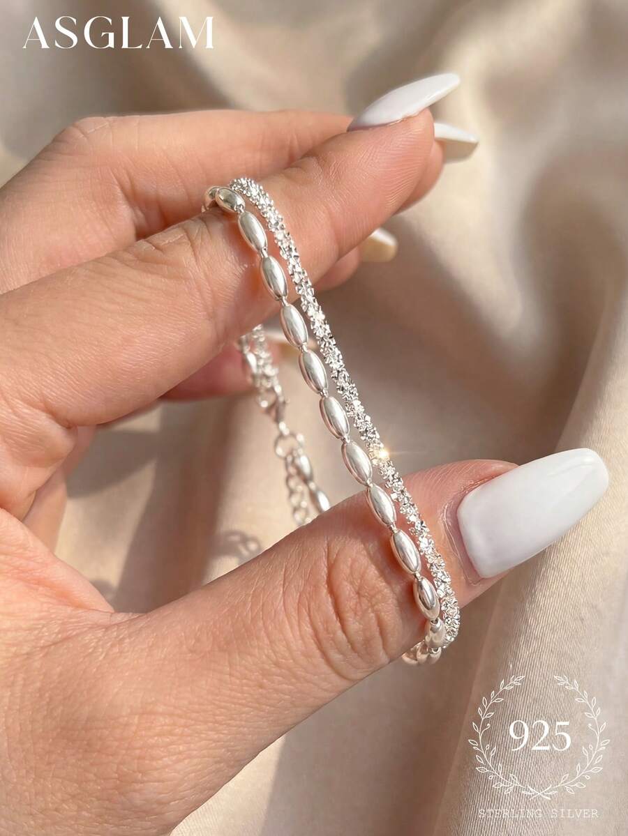 1条925纯银多层串珠手链，优雅奢华，简约时尚，是女士约会、毕业礼物或日常佩戴的理想之选。