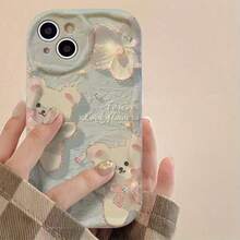 2pcs/Set (Cute Teddy Bear Print Phone Case + Handmade Bow Bracelet) Shockproof And Durable Phone Case For Galaxy, Honor X, HW, C53 C55, Comfortable Grip For Daily Use, X7B 4G - Milk Yolk Shell - View 7
