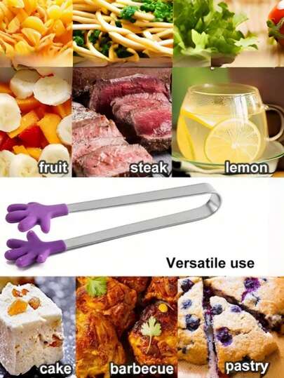 2pcs Colorful Silicone Grip Stainless Steel Mini Clips - Perfect For Snacks, Cakes And Kitchen Use, Tongs, Small Hand Clamps