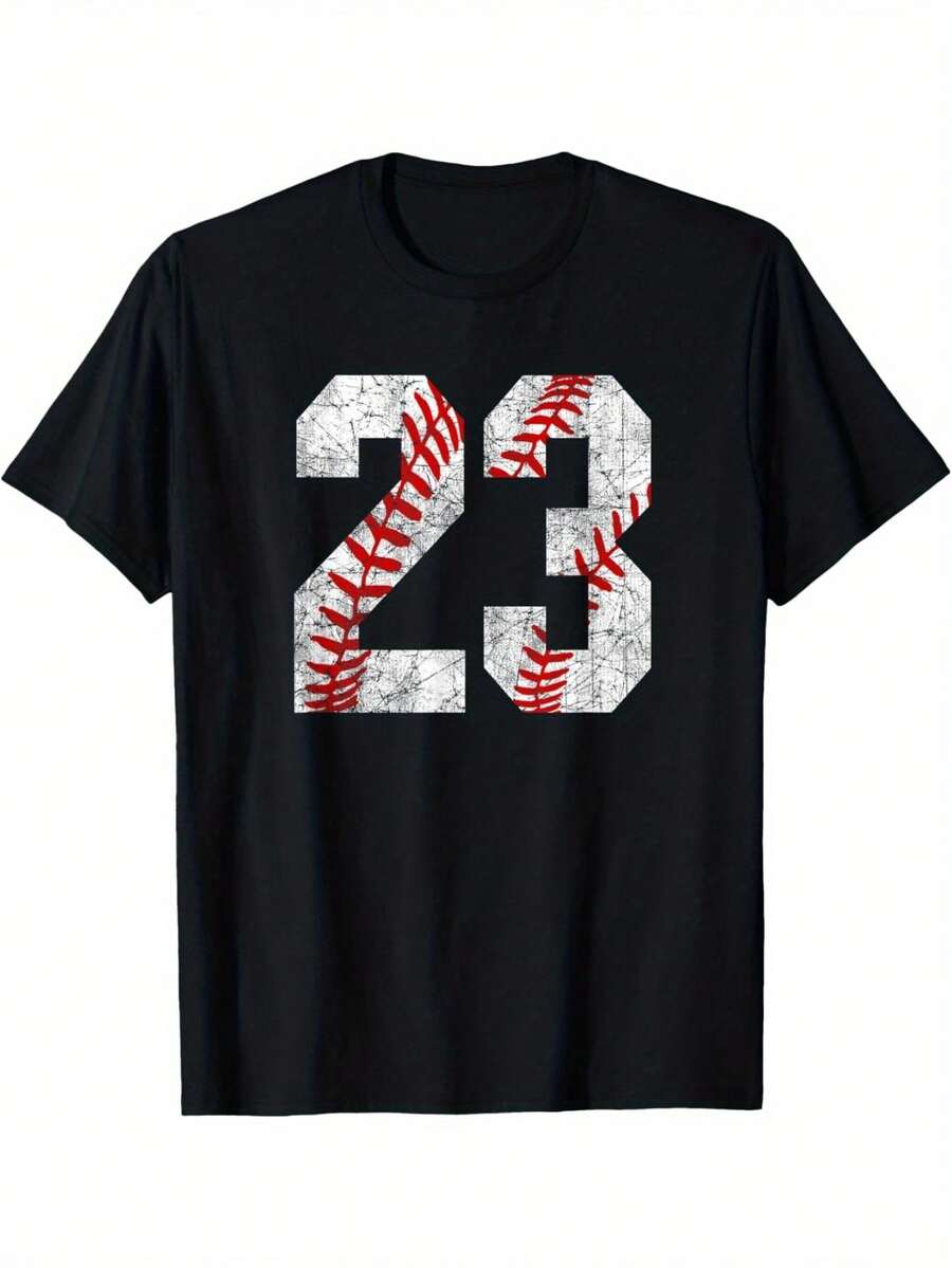 Mamá Béisbolista con Aspecto Vintage#Camiseta de béisbol número 23 - Negro - Ver 1