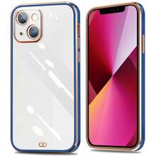 【爆売れ大人気商品】iPhone13 ケース 対応 高透明 ゴールド縁取り クリア感たっぷり 可愛いデザイン スリムフィット スマホカバー 衝撃防止 - ブルー - チェックする 9