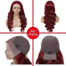 Uveous Pelucas de cabello humano con frente de encaje borgoña de 28 pulgadas y densidad del 180 % 99J, 13 x 4 HD, transparente, con ondas corporales, prearrancado, 99J, color vino tinto burdeos, sin pegamento, para mujeres - S99J - Ver 8