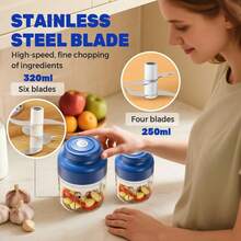 Blue Garlic Chopper – USB Rechargeable Food Processor, One-Garlic, Onion, Chili, Nuts & Vegetables (250ml) - Blue - View 7