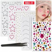 5 piezas Pegatinas de joyas para la cara con forma de mariposa con rhinestones en forma de corazón de color rosa, pegatinas de gemas de cristal brillantes autoadhesivas con pinzas, gemas de cara con forma de estrella y corazón lindas para fiestas, festivales de música, maquillaje de boda, look de concierto - Multicolor - Ver 3