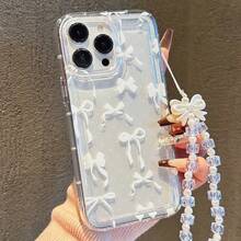 Ốp lưng trong suốt in hình nơ trắng Coquette cho iPhone, ốp lưng TPU mềm trong suốt chấm bi dễ thương kèm dây nơ ngọc trai, chống rơi vỡ và chống sốc cho iPhone 17 16 15 14 13 Pro Max - Nhiều màu - Xem 1