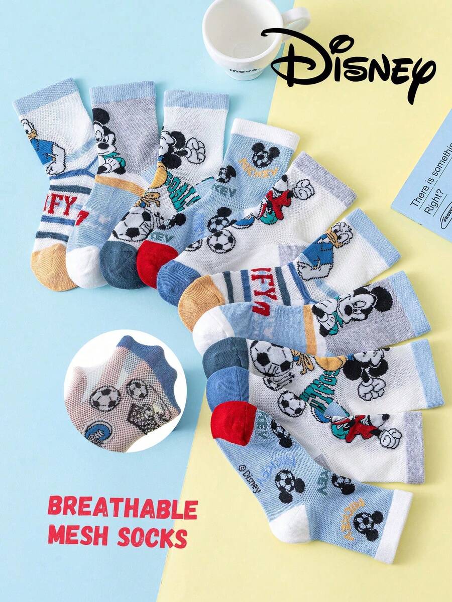Disney 5双装正品迪士尼袜子,白色网眼镂空中筒袜,适合夏季穿着。可爱的卡通足球图案,时尚可爱的白色迪士尼婴儿袜。透气吸汗,休闲百搭,卡通图案,适合婴儿穿着,也是送礼和日常穿着的理想选择。 - 彩色 - 查看 1