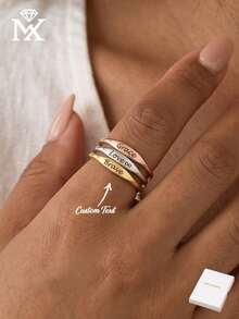 1 pieza Anillo de barra personalizado, adecuado como regalo de aniversario para hombres y mujeres. Se puede grabar con láser su nombre o fecha de nacimiento, perfecto para cumpleaños, Día de la Madre, Día del Padre, San Valentín y Navidad. - Multicolor - Ver 1