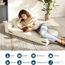 Sofá cama plegable convertible 4 en 1 – Sofá futón moderno con cojín y colchón plegable – Diseño ahorrador de espacio, ideal para sala de estar pequeña, dormitorio, habitación de invitados, apartamento, oficina en casa, color gris oscuro - Beis - Ver 3