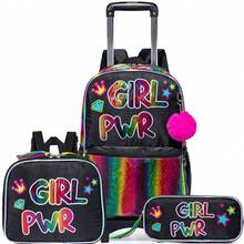 Girls 2-In-1 Rolling Backpack Set, Portable Student School Bag - Girls' Two-in-one Rolling Bag - View 13