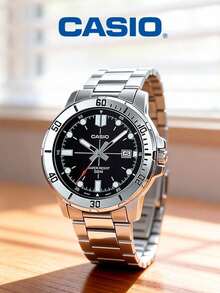 Casio 男士石英表 STANDARD 系列剑鱼潜航者海洋之心商务石英机芯不锈钢表带日韩风格腕表黑色表盘男士圣诞腕表 MTP-VD01D-1E - 黑色 - 查看 1