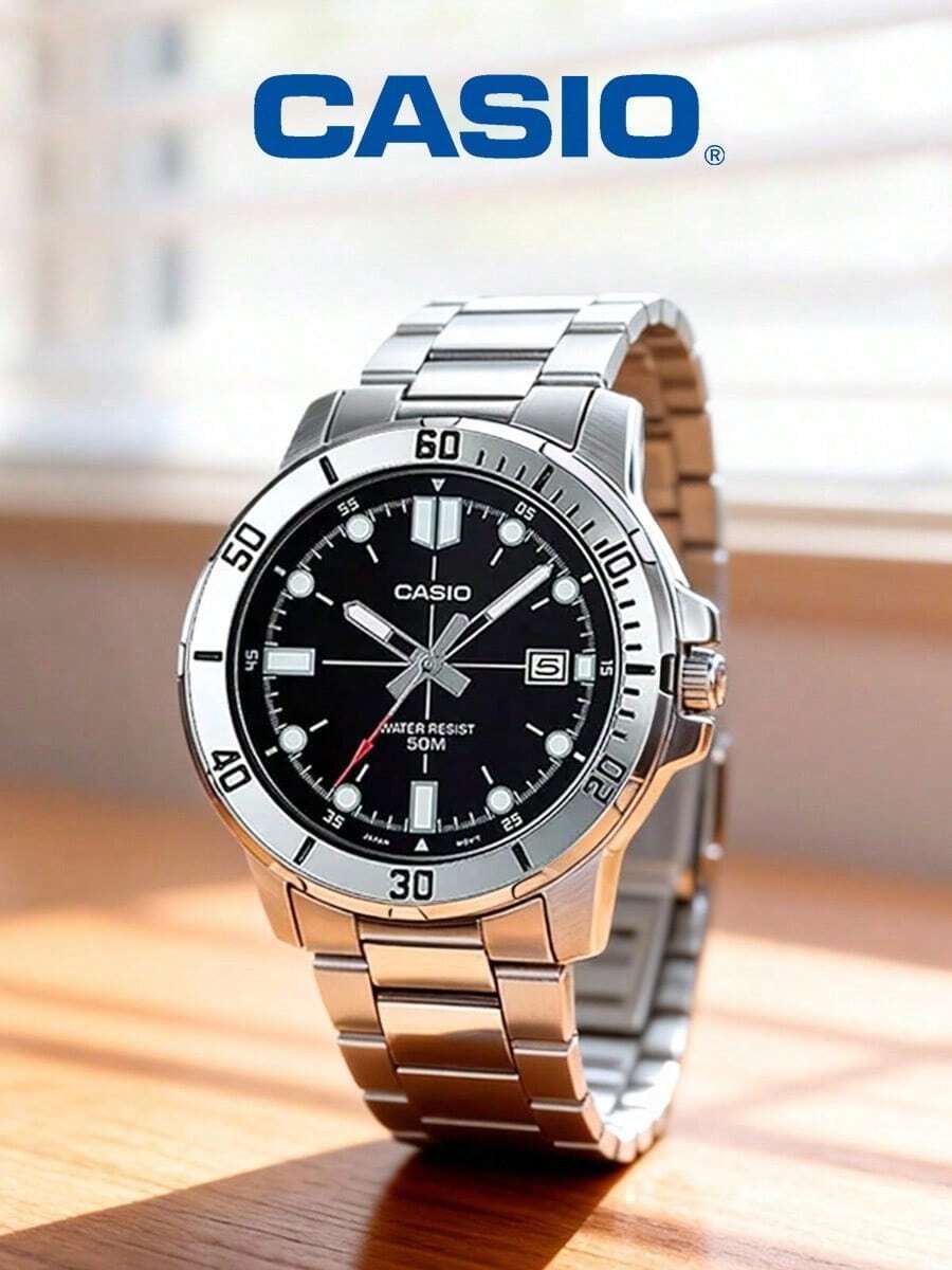 Casio 男士石英表 STANDARD 系列剑鱼潜航者海洋之心商务石英机芯不锈钢表带日韩风格腕表黑色表盘男士圣诞腕表 MTP-VD01D-1E - 黑色 - 查看 1