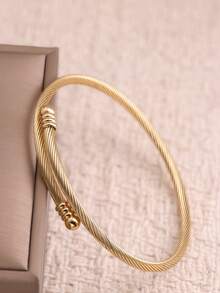 4pcs/1pc Luxury Gold Stacked Bracelet Set, Clover Textured Bracelet Series, Fashion Rhinestone Embellished Daily Wear Jewelry - Yellow Gold - View 5