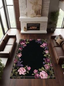 Gothic Floral Mandala Dark Area Rug, Boho Gothic Living Room Area Decor, 32*20inch /84*60inch,Perfect Choice For Gift ,Stylish And High-Quality Rugs, Perfect For  Decorations And GiftsHome Decor, The Best Choice For Gothic-Style Birthday Gifts - 黑色 - 查看 3