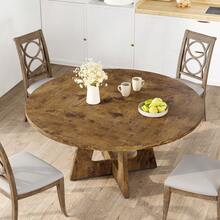 Mesa de Comedor Redonda 47 Pulgadas para 4-6 Personas, Mesa de Cocina Estilo Granja con Base de Pedestal Cruzado, Estable y Antideslizante, Color Negro - Marrón - Ver 5