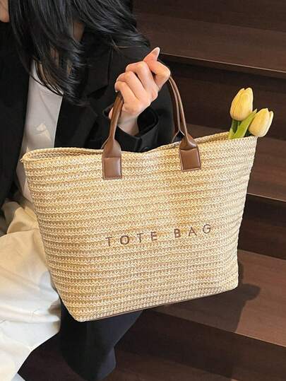 Bolso tejido hecho a mano para mujer, nueva bolsa de playa de un solo hombro para vacaciones, cesta de paja de gran capacidad