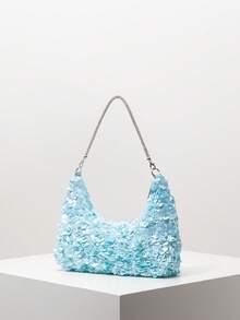 Sac à bandoulière pailleté, sac à main élégant pour dames, convient pour le soir, les fêtes, les bals de fin d'études, les mariages, cadeau pour femmes (motif aléatoire) - Bleu azur - Voir 2
