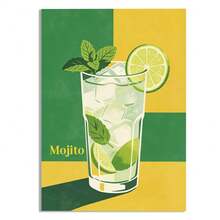 1pc Retro Mojito Cocktail Art Print, Mid Century Modern Bar Wall Decor, Lime Mint Drink Poster, Boho Kitchen Wall Art, Aesthetic Cocktail Lover Gift - Multicolor - View 11
