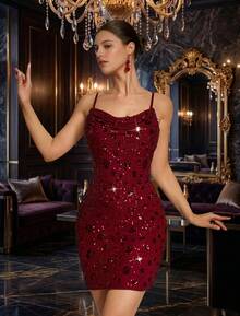 VIPGIRL Mẫu mới về: Đầm dạ hội cao cấp sang trọng màu đỏ tía, dây mảnh, chất liệu vải đính sequin, dành cho nữ. - Màu Đỏ Sâu - Xem 4