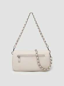 1pc Women's Chain Shoulder Bag, Crossbody Bag, Litchi Grain Underarm Bag With Chain, Minimalist Fashion Small Square Bag, Shoulder & Crossbody Bag With Detachable Strap - 象牙色 - 查看 2