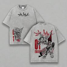 Unisex Washed T-Shirt With Neon Genesis Print EVA Unit-01 - Grey - View 1