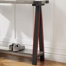 Mesa consola de dos niveles estilo rústico – Mesa auxiliar delgada y estrecha para entrada o junto al sofá – Estructura de metal resistente, estante de almacenamiento, patas en forma de V – Para sala de estar, pasillo, recibidor, dormitorio – Color vintage - 25 años de canas - Ver 5